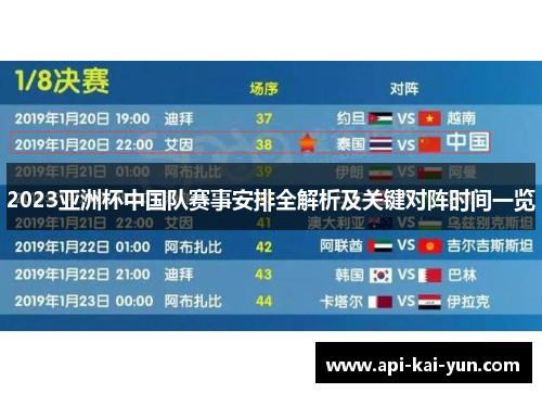 2023亚洲杯中国队赛事安排全解析及关键对阵时间一览 2023亚洲杯中国队赛事安排全解析及关键对阵时间一览